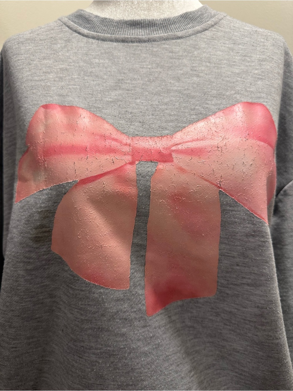 Gray Pink Bow Graphic Crewneck Sweatshirt XL Coquette - Picture 4 of 9
